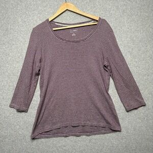 LL Bean Womens Striped 3/4 Sleeve Scoop Neck Cotton Top Size L